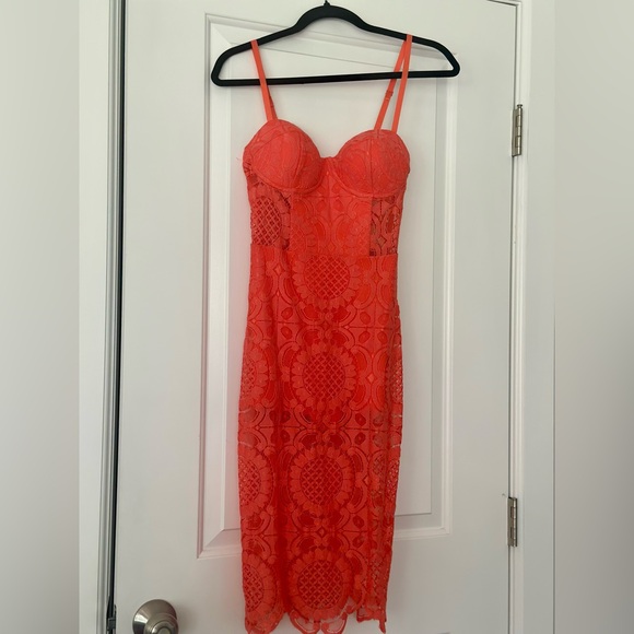 Orange Lace Bodycon Dress - Picture 1 of 4